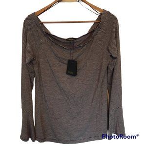 NWT Dalia burgundy & grey striped top w/bell sleeves - size M